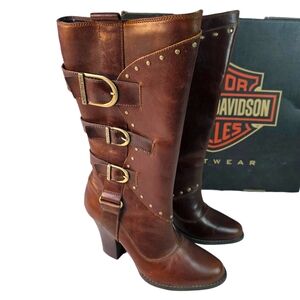 Harley-Davidson "After The Ride" Brown Heeled Fashion Boots with Buckles 7.5